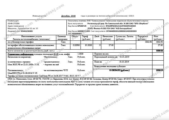 Belarus Gomel energo utility bill